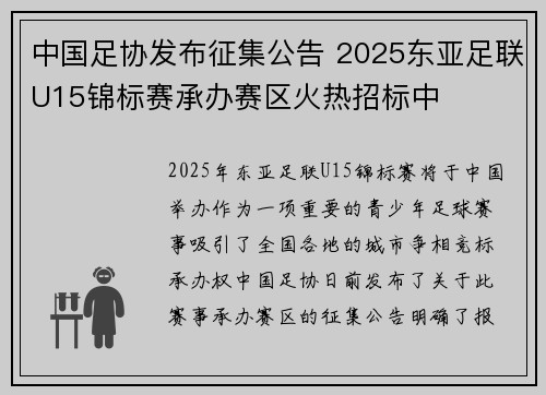 中国足协发布征集公告 2025东亚足联U15锦标赛承办赛区火热招标中
